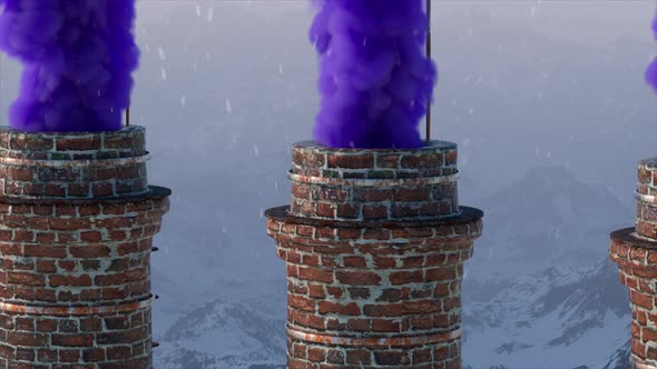 Brick Chimney on the Against the Backdrop of a Snowy Mountain Landscape alt