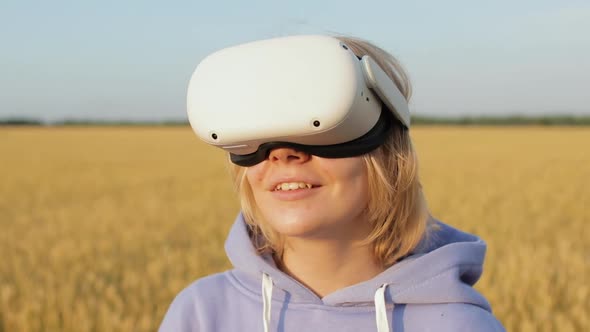 Portrait of a Young Woman Using Vr Glasses on Nature
