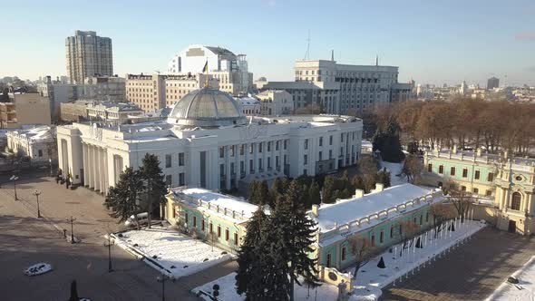 Aerial View To Verkhovna Rada Parliament of Ukraine and Center of Kyiv City