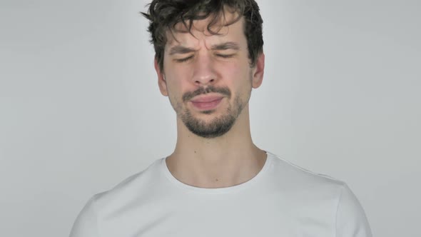 Portrait of Young Casual Man Shaking Head to Reject Disliking alt