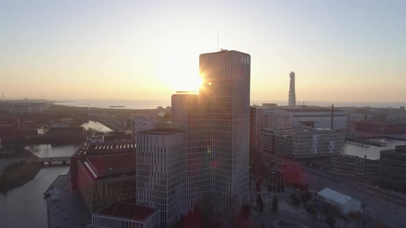 Skyscraper Office Building in Malmö City Aerial