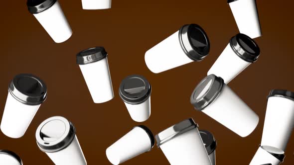 Falling Disposable Beverage Cups On a Coffee Brown Background