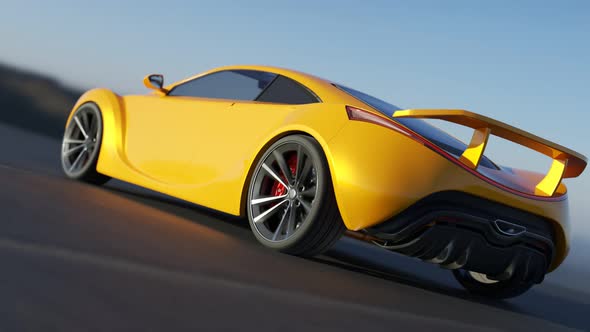 Sport car driving forward in endless loop.  High speed automotive concept alt