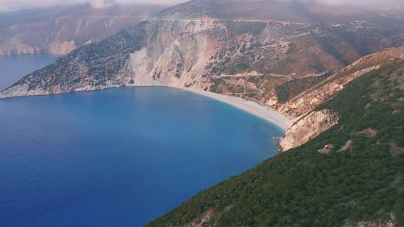 Aerial Establishing View Myrtos Beach the Most Beautiful Beach of Kefalonia Greece alt