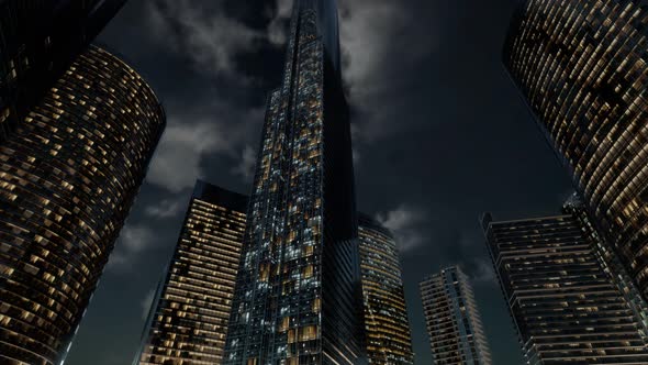 Glass Skyscrpaer Office Buildings with Dark Sky alt