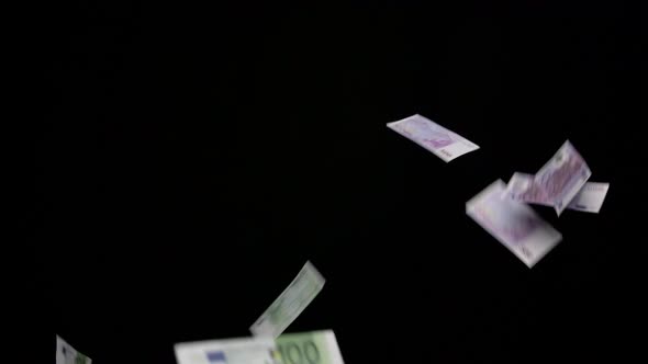 Euro Money Banknotes Flying Over Black Background alt