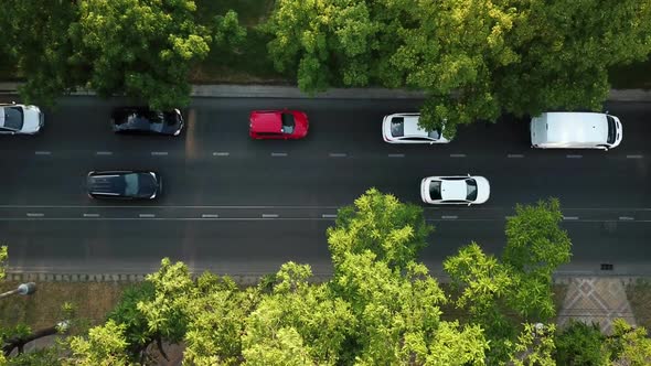 Top Down City Road View of Freeway Busy City Rush Hour Heavy Traffic Jam Highway. alt