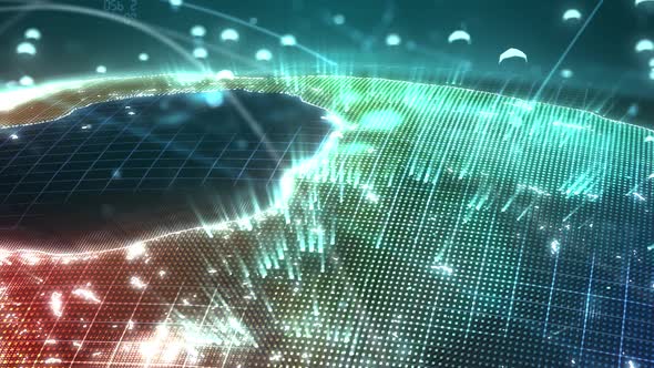 digital globe is presented in the form of a hologram emitting a light effect alt