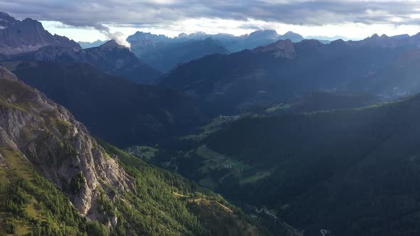 Flight above Italian Dolomites Alps ,Pass Giau