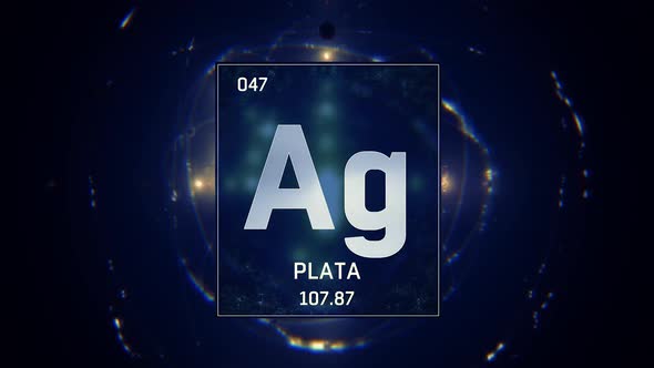 Silver as Element 47 of the Periodic Table on Blue Background in Spanish Language