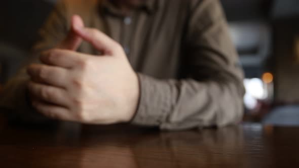 The concept of anxiety, tension, stress and waiting simple gestures. Finger touches alt