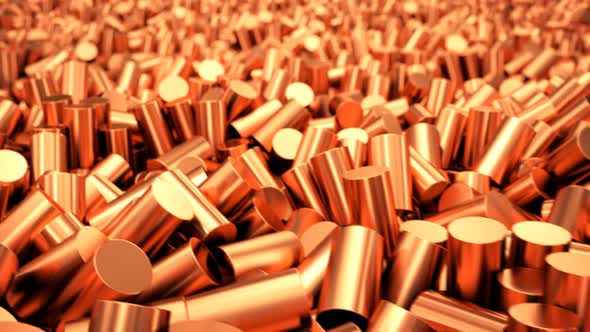 Close up of pure copper cylindrical granulate. Used in the electrical industry. alt