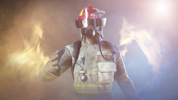 Brave fireman in fire 