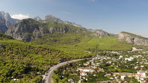 Aerial View of Mountains and Coast National Park in Turkey Beldibi Village