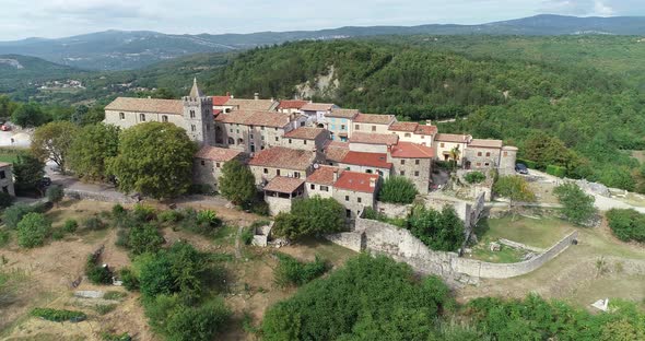 Aerial view of Hum, a small town on hilltop, Croatia. alt