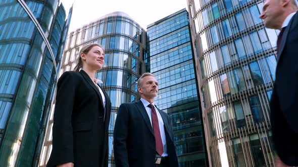 Beautiful Smiling Confident Young Caucasian Woman Pretty Face Meeting Business Partner, Shaking alt