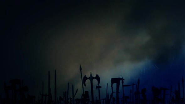 Medieval Weapons of War been Held Under a Lightning Storm alt