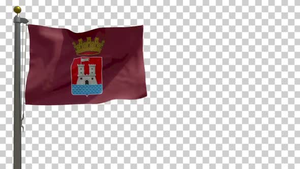 Livorno City Flag (Italy) on Flagpole with Alpha Channel - 4K alt