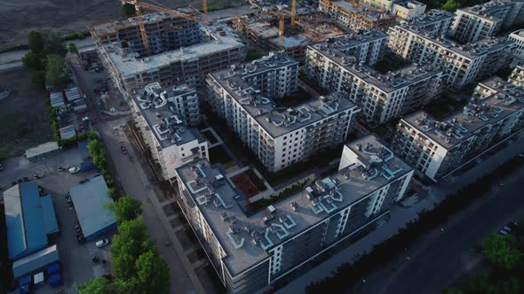 Drone Footage of the New Architecture in the City Building of Block in the European Town