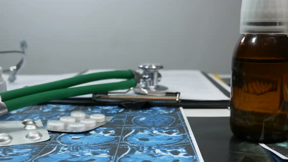 Medical Papers On The Desktop In A Modern Hospital alt