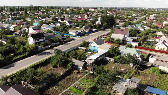 Aerial View of Small Town in Central Russia. Downward Movement