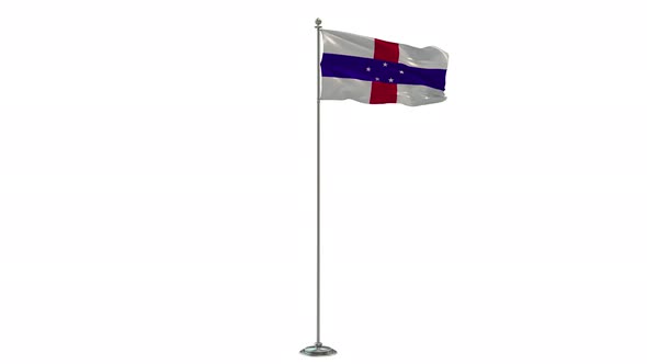 Netherlands Antilles   loop 3D Illustration Of The Waving Flag On Long  Pole With Alpha