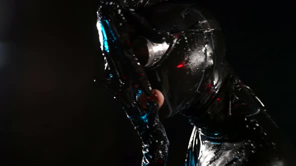 Female Bdsm Lover in Black Latex Bodysuit and Full Face Mask Costume for Bdsm Role Playing alt