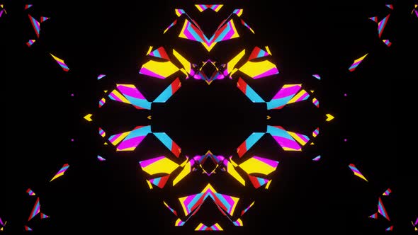 VJ Loop animation of shimmering neon tunnel, kaleidoscope 301