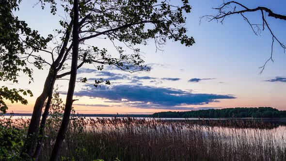 Beautiful Forest Lake, Time Lapse at Sunrise, Summer Landscape alt