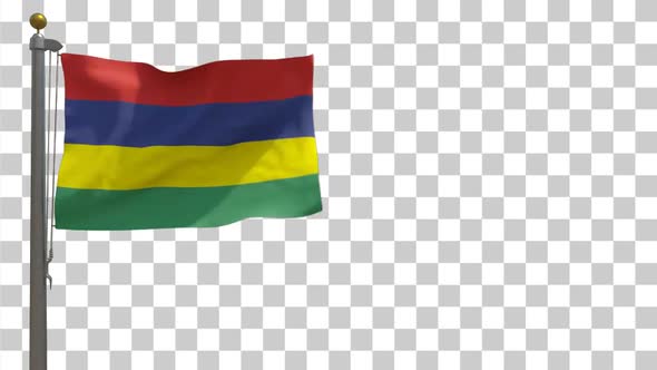 Mauritius Flag on Flagpole with Alpha Channel - 4K alt