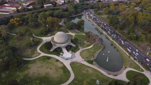 Galileo Galilei planetary in Tres de Febrero park, Buenos Aires. Argentina. Aerial drone view alt