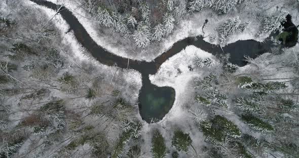 Earth Wonder Heart Shape Holy Spring Water Lake and River in Winter Aerial View alt
