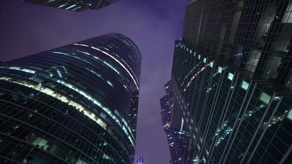 A Huge Business Center of Several Highrise Towers at Night