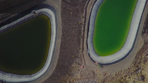 Strange Lakes with Green Water in Gran Canaria Top View