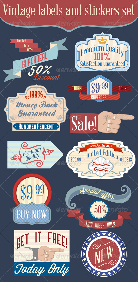 Vintage Labels and Stickers Set - Web Elements Vectors