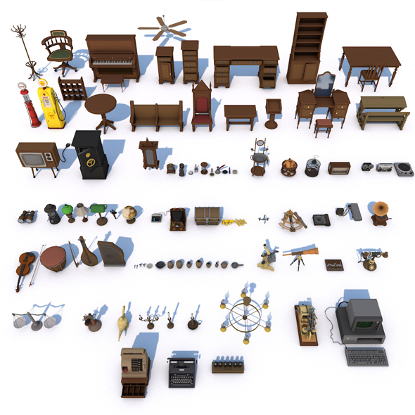[DOWNLOAD]80 Vintage Antique Interior Exterior Furniture Props Collection - Game Ready Low Poly