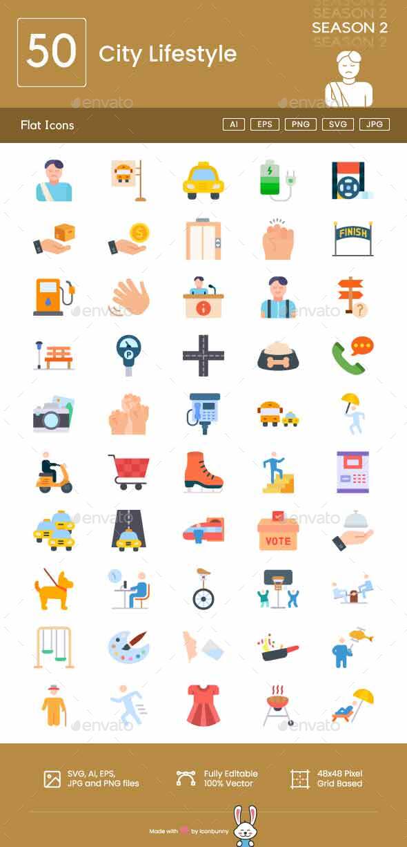 [DOWNLOAD]City Lifestyle Flat Multicolor Icons