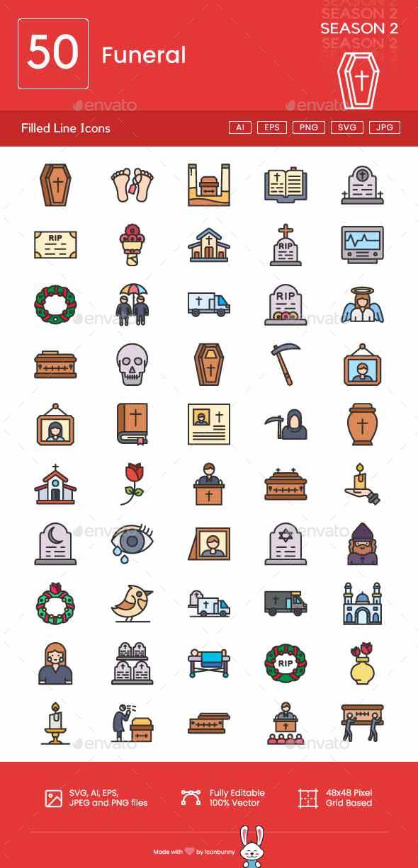 [DOWNLOAD]Funeral Filled Line Icons