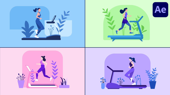 Treadmill Running Girl Explainer for After Effects Elements template preview