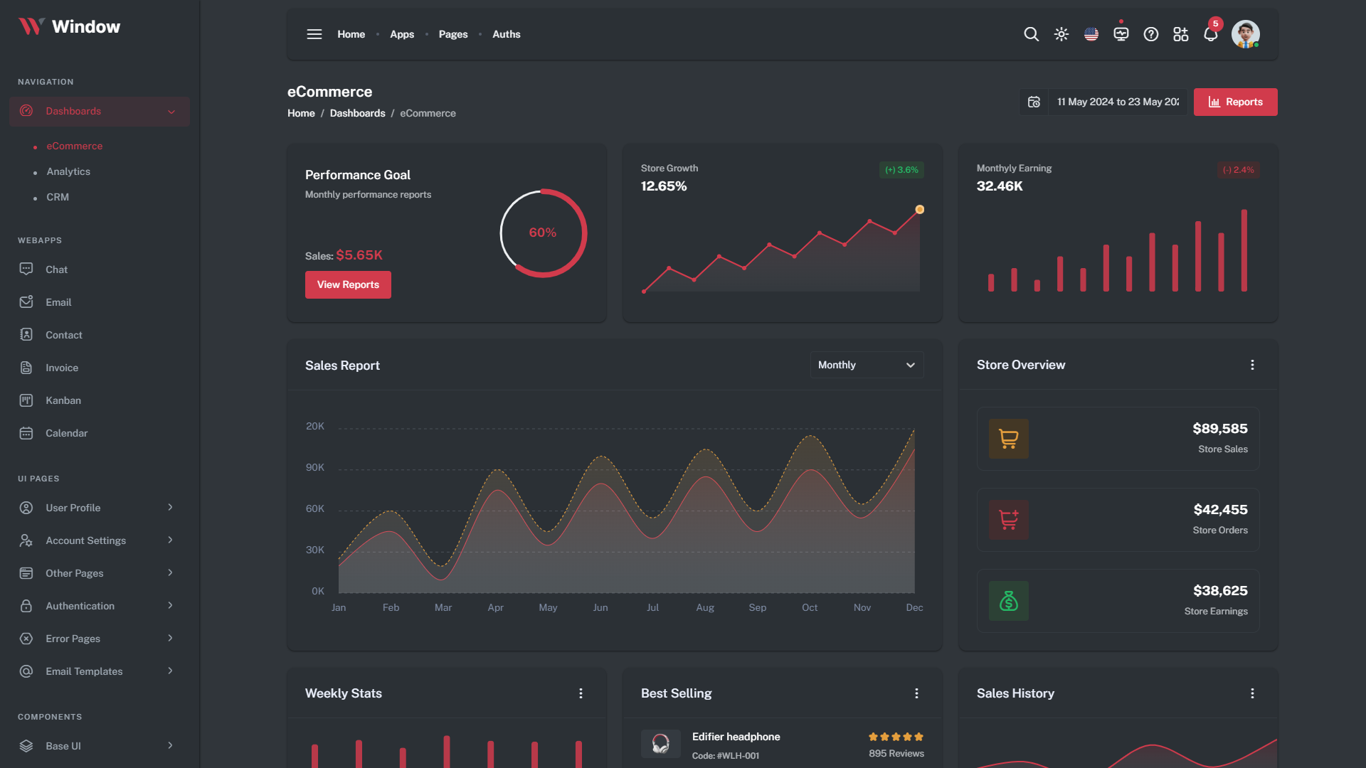 Window – React Admin Dashboard Template by WRAPCODERS | CodeCanyon