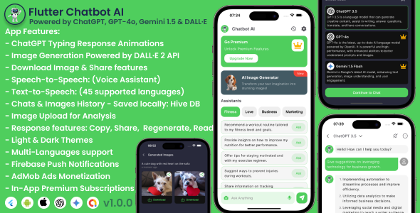 [DOWNLOAD]Flutter Chatbot AI - Powered by ChatGPT, GPT-4o & Gemini 1.5 | Image Generator | Voice Assistant