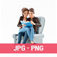 3D Cartoon Man and Woman Sitting in Armchair and Reading Book
