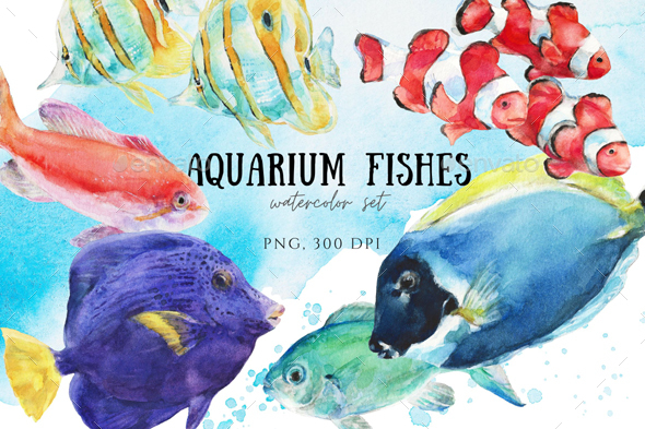 [DOWNLOAD]Watercolor Aquarium Fishes Illustration Clipart Set
