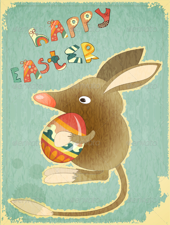 Retro Vintage Card with Easter Australian Bilby - Seasons/Holidays Conceptual