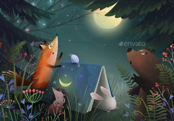 [DOWNLOAD]Animals in Moon Forest Sleeping Book Illustration