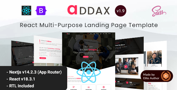 Addax - React Nextjs 14+ Landing Page Template Collection