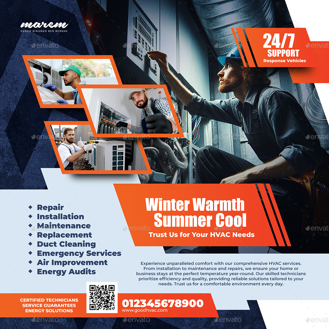 HVAC Service Flyer and Social Media, Print Templates | GraphicRiver