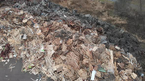 Pile of Wooden Material Landfill of Urban Waste Aerial