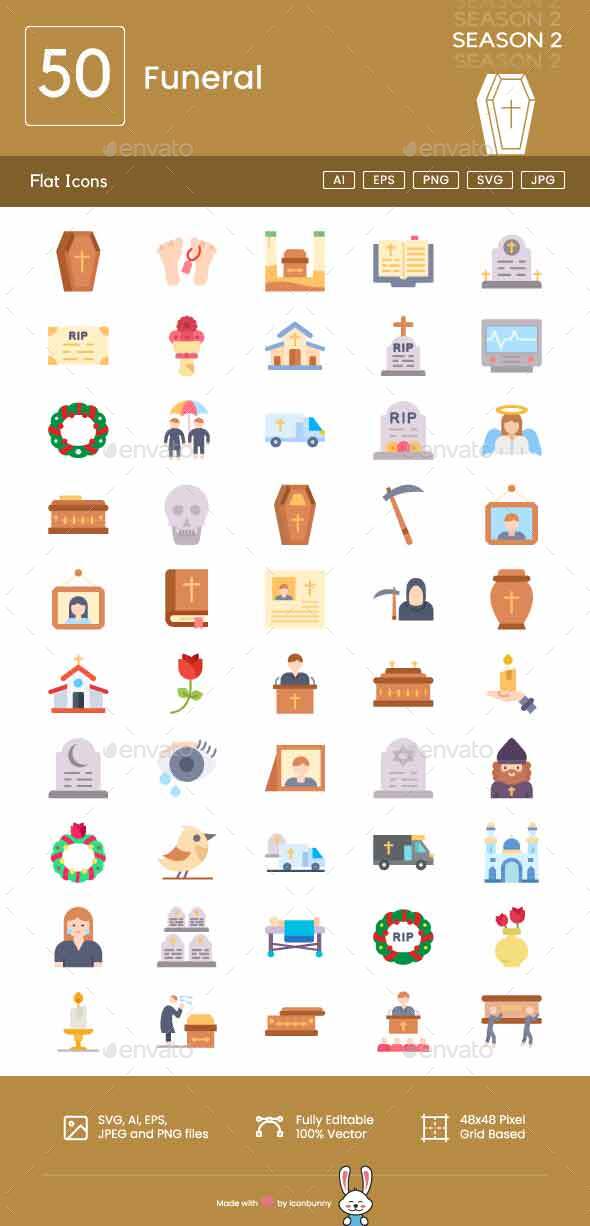 [DOWNLOAD]Funeral Flat Multicolor Icons