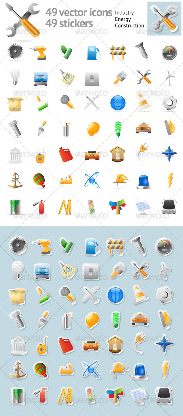Icons and Stickers for Industry - Technology Icons